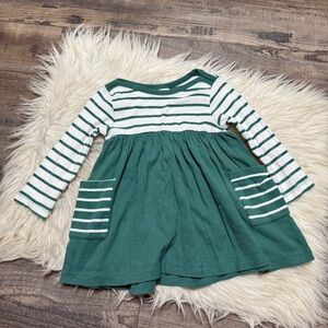Hanna Andersson Green and White Striped Long Sleeve Dress